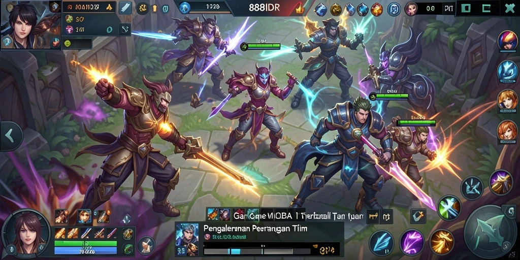 Tampilan intens dari pertarungan tim MOBA di 888IDR.