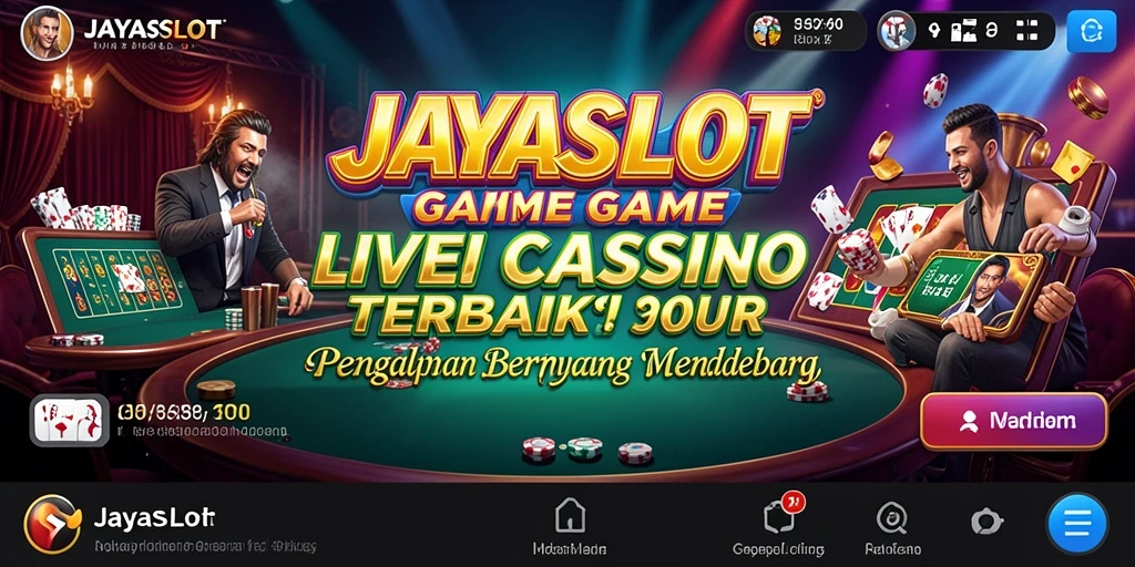 Screenshot utama <strong>JAYASLOT</strong> menampilkan dealer langsung yang berinteraksi dengan pemain.
